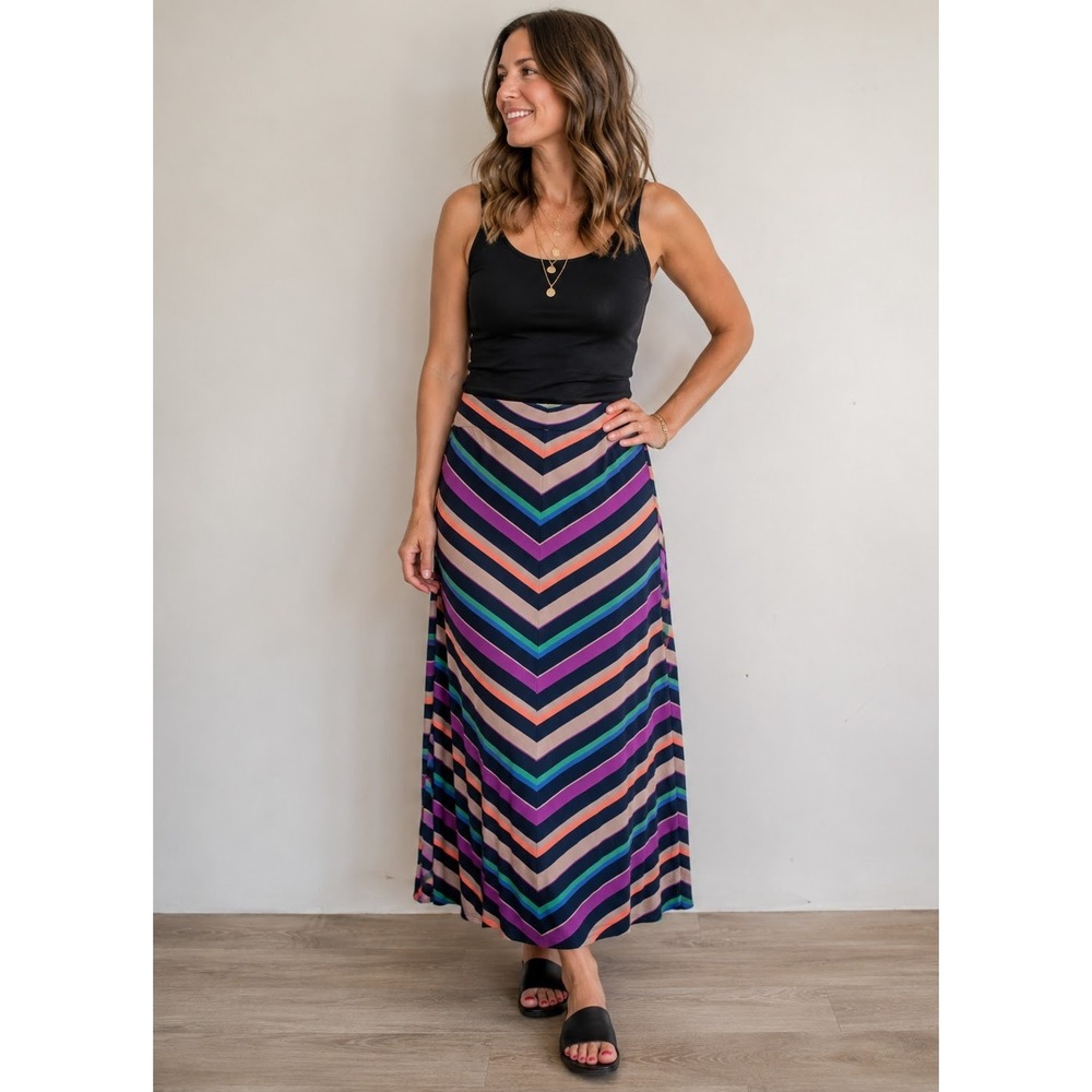 CATO Women Skirt 18/20W Multi Chevron Striped Maxi Stretch Casual Boho Plus Size